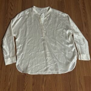Vince Women’s White Long Sleeve Silk Tunic Blouse Top Size L Luxury Designer
